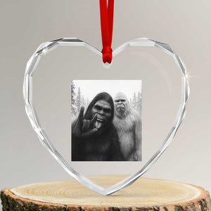 Bigfoot Selfie Christmas Heart Crystal Glass Ornament Sasquatch Yeti Rock On Hand TS14 Transparent Glass 3'' Heart Print Your Wear