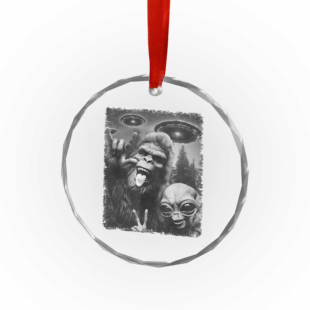 Bigfoot Selfie With Alien Crystal Glass Ornament UFO Funny Sasquatch Rock On Hand Sign TS10 Print Your Wear