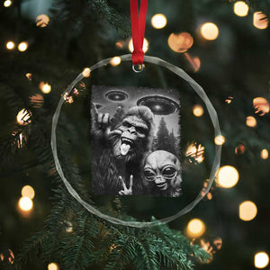 Bigfoot Selfie With Alien Crystal Glass Ornament UFO Funny Sasquatch Rock On Hand Sign TS10 Print Your Wear