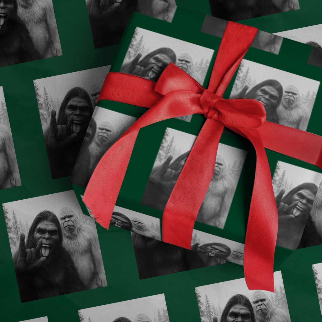 Bigfoot Selfie Xmas Wrapping Paper Roll Sasquatch Yeti Rock On Hand TS14 Green Print Your Wear