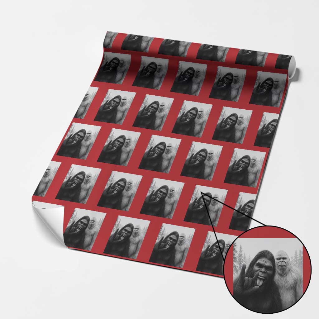 Bigfoot Selfie Xmas Wrapping Paper Roll Sasquatch Yeti Rock On Hand TS14 Red Print Your Wear