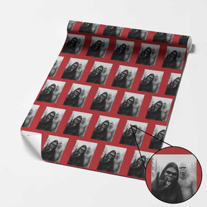 Bigfoot Selfie Xmas Wrapping Paper Roll Sasquatch Yeti Rock On Hand TS14 Red Print Your Wear