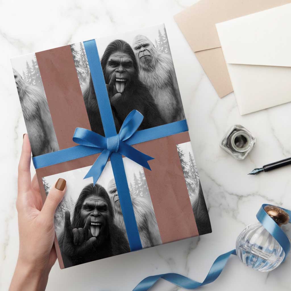 Bigfoot Selfie Xmas Wrapping Paper Roll Sasquatch Yeti Rock On Hand TS14 Mocha Print Your Wear