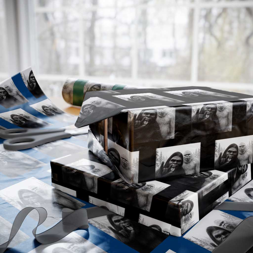 Bigfoot Selfie Xmas Wrapping Paper Roll Sasquatch Yeti Rock On Hand TS14 Black Print Your Wear