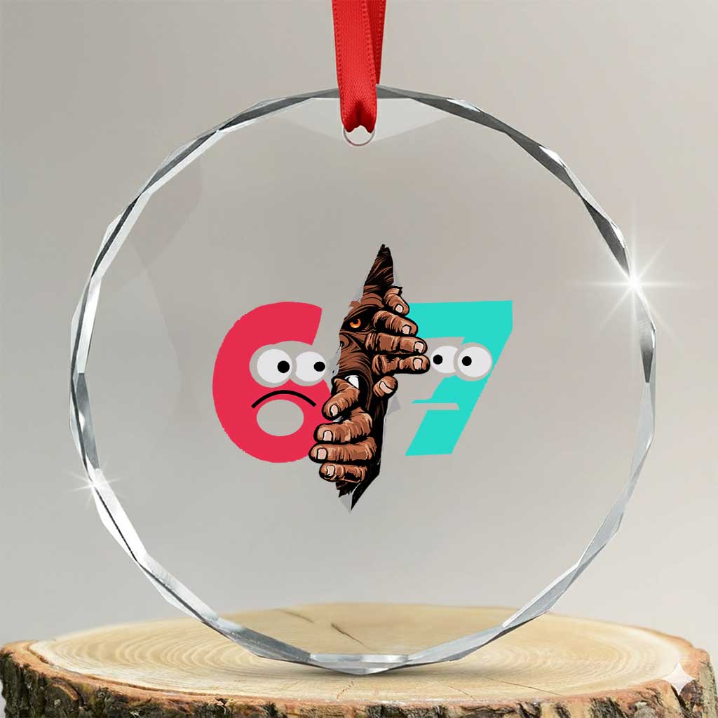 Bigfoot Six Seven Meme Crystal Glass Ornament 67 Viral Gen Alpha Slang Gift TS12 Transparent Glass 3'' Circle Print Your Wear