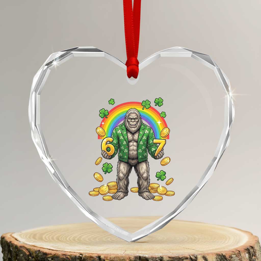 Bigfoot Six Seven Meme Heart Crystal Glass Ornament Funny St Patricks Day Gift TS12 Transparent Glass 3'' Heart Print Your Wear