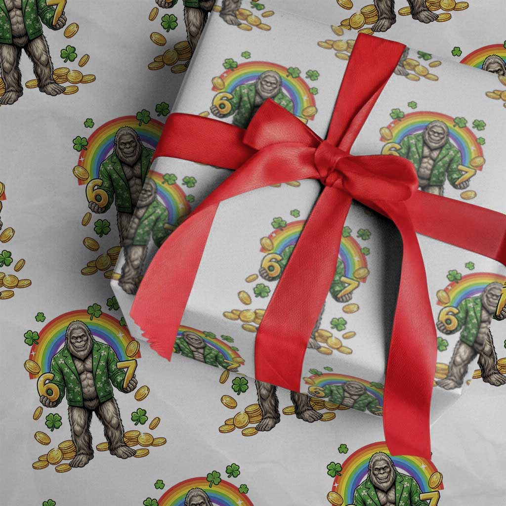 Bigfoot Six Seven Meme Wrapping Paper Roll Funny St Patricks Day Gift TS12 White Print Your Wear
