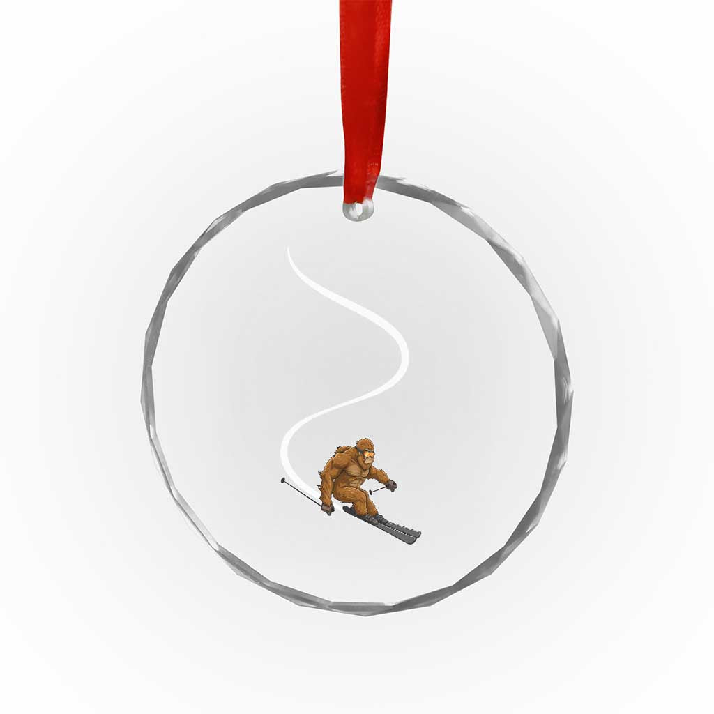 Bigfoot Skiing Crystal Glass Ornament Funny Sasquatch Ski Lover Mountain Skier Winter Sports TS10 Print Your Wear