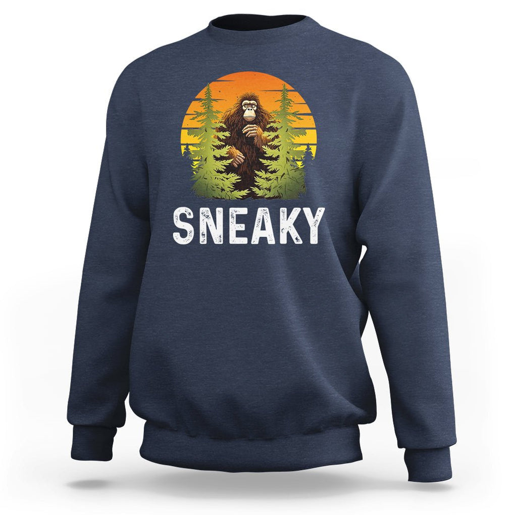 Bigfoot Sneaky Sweatshirt Funny Sasquatch Hiding Retro Forest TS09 Navy Printyourwear