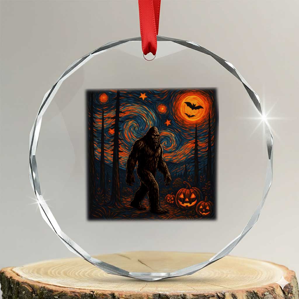 Bigfoot Starry Night Crystal Glass Ornament Funny Halloween Van Gogh Sasquatch Lovers TS10 Transparent Glass 3'' Circle Print Your Wear