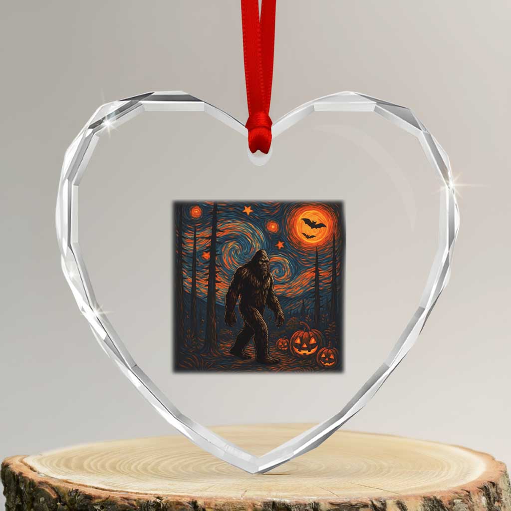 Bigfoot Starry Night Heart Crystal Glass Ornament Funny Halloween Van Gogh Sasquatch Lovers TS10 Transparent Glass 3'' Heart Print Your Wear