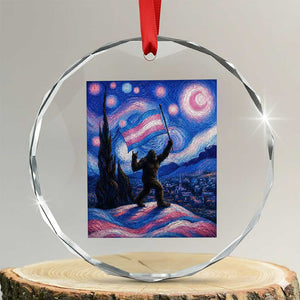 Bigfoot Starry Night Trans Rights Crystal Glass Ornament Sasquatch LGBTQ Pride TS12 Transparent Glass 3'' Circle Print Your Wear