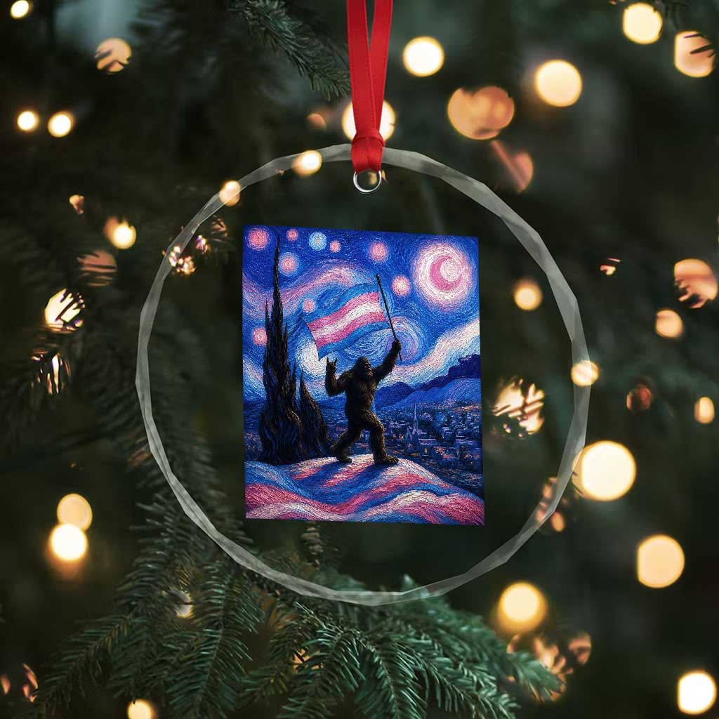 Bigfoot Starry Night Trans Rights Crystal Glass Ornament Sasquatch LGBTQ Pride TS12 Print Your Wear