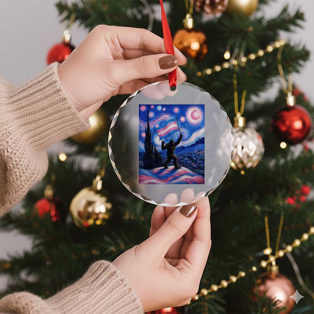 Bigfoot Starry Night Trans Rights Crystal Glass Ornament Sasquatch LGBTQ Pride TS12 Print Your Wear