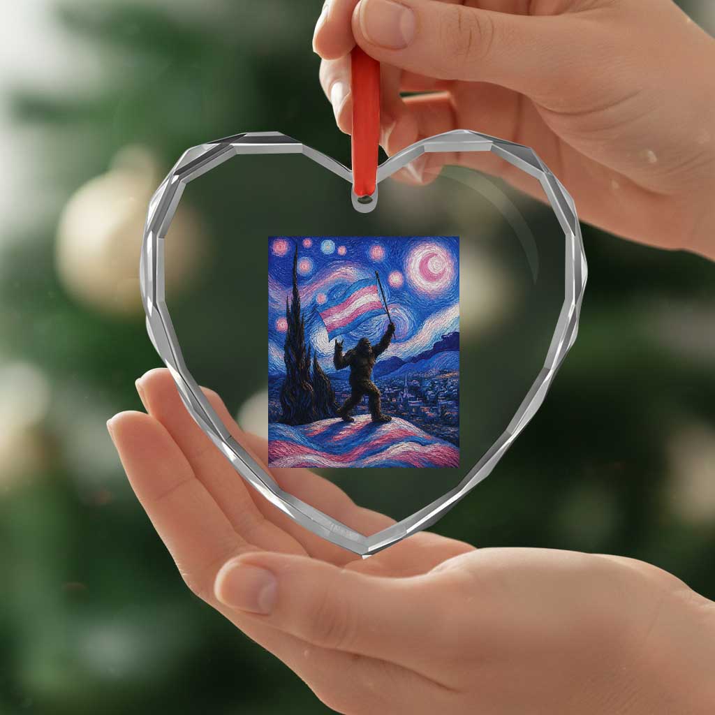 Bigfoot Starry Night Trans Rights Heart Crystal Glass Ornament Sasquatch LGBTQ Pride TS12 Print Your Wear