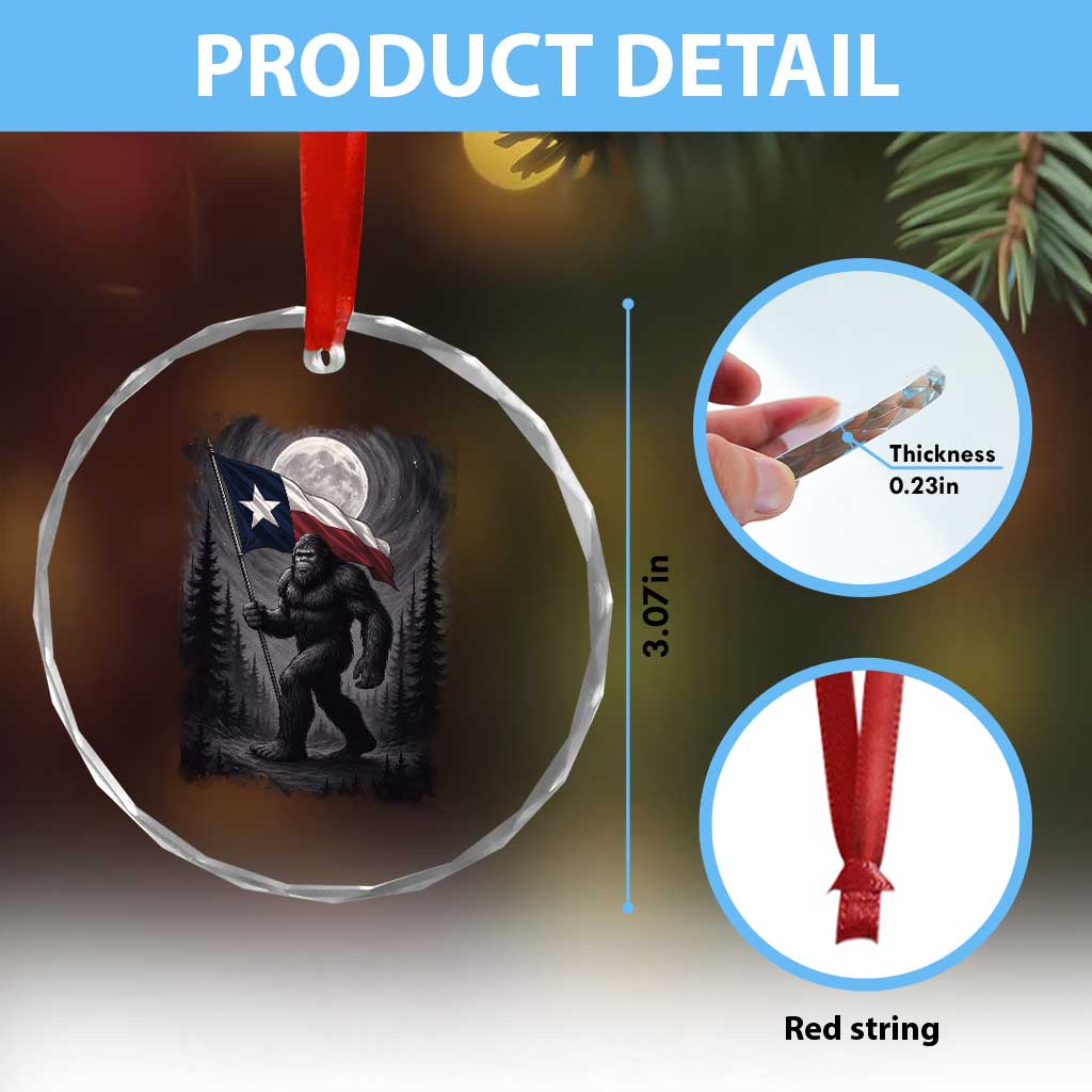 Bigfoot Texas Crystal Glass Ornament Forest Sasquatch Loves Rock On Hand Texas Flag TS10 Print Your Wear
