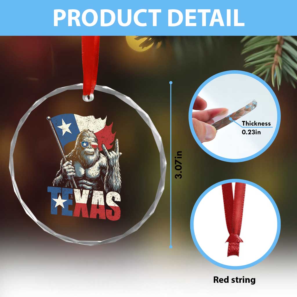 Bigfoot Texas Crystal Glass Ornament Sasquatch Loves Rock On Hand Texan Texas Flag TS10 Print Your Wear