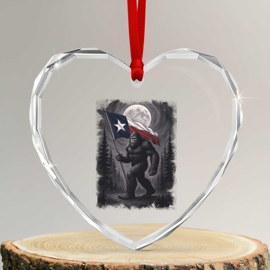 Bigfoot Texas Heart Crystal Glass Ornament Forest Sasquatch Loves Rock On Hand Texas Flag TS10 Transparent Glass 3'' Heart Print Your Wear