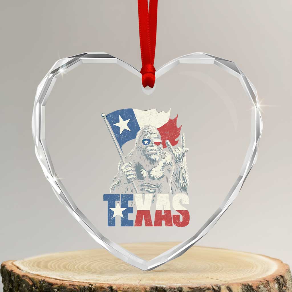 Bigfoot Texas Heart Crystal Glass Ornament Sasquatch Loves Rock On Hand Texan Texas Flag TS10 Transparent Glass 3'' Heart Print Your Wear