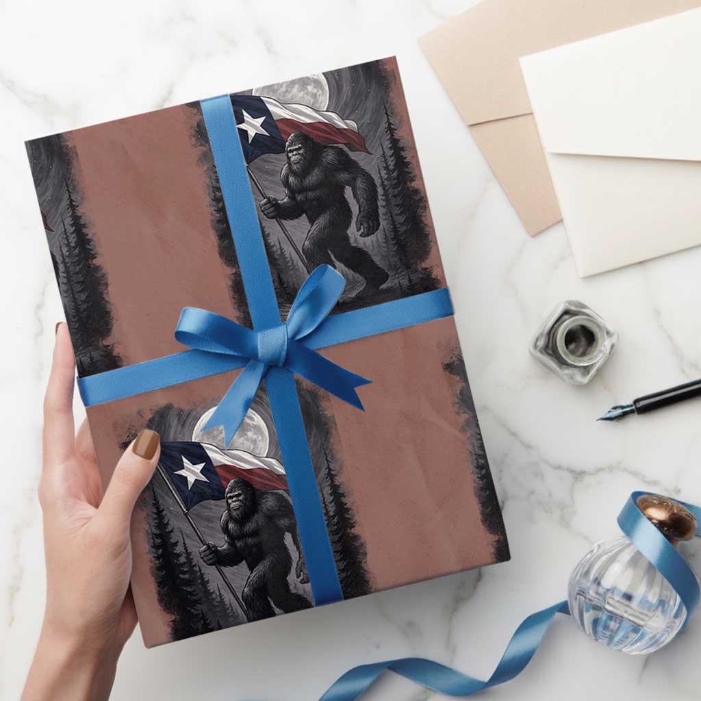 Bigfoot Texas Wrapping Paper Roll Forest Sasquatch Loves Rock On Hand Texas Flag TS10 Mocha Print Your Wear
