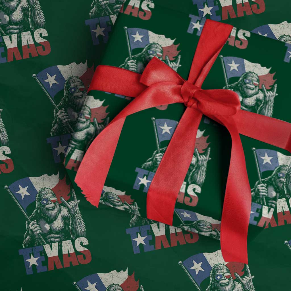 Bigfoot Texas Wrapping Paper Roll Sasquatch Loves Rock On Hand Texan Texas Flag TS10 Green Print Your Wear