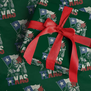 Bigfoot Texas Wrapping Paper Roll Sasquatch Loves Rock On Hand Texan Texas Flag TS10 Green Print Your Wear