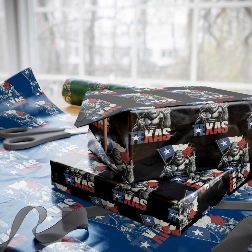 Bigfoot Texas Wrapping Paper Roll Sasquatch Loves Rock On Hand Texan Texas Flag TS10 Black Print Your Wear