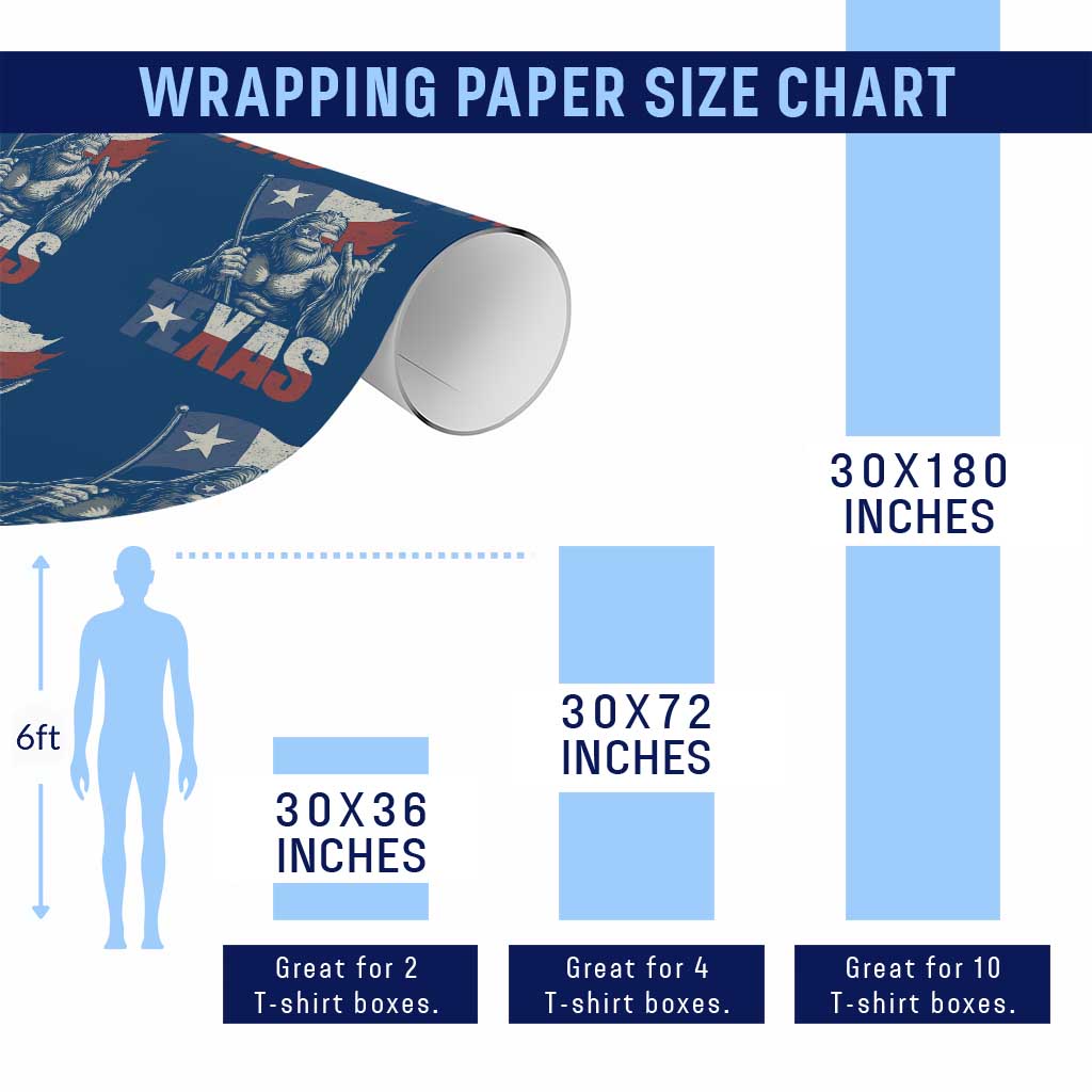 Bigfoot Texas Wrapping Paper Roll Sasquatch Loves Rock On Hand Texan Texas Flag TS10 Print Your Wear