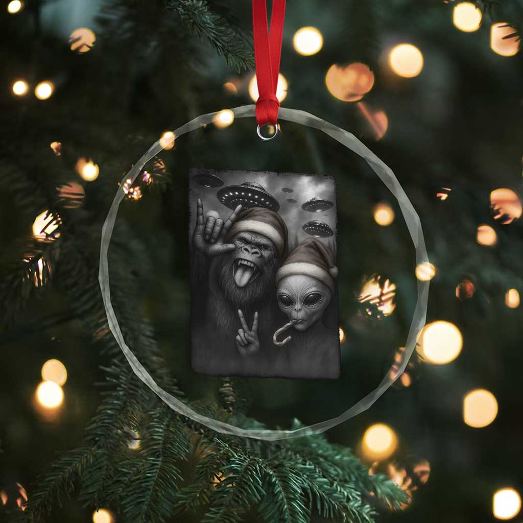 Bigfoot UFO Selife Crystal Glass Ornament Sasquatch Ailen Rock On Hand Christmas TS14 Print Your Wear