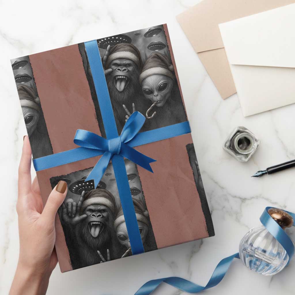 Bigfoot UFO Selife Wrapping Paper Roll Sasquatch Ailen Rock On Hand Xmas TS14 Mocha Print Your Wear