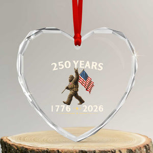 Bigfoot USA 250th Anniversary Heart Crystal Glass Ornament Sasquatch 250 Years Vintage American Flag Patriotic 4th of July