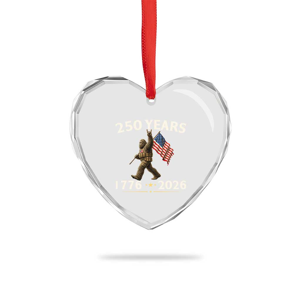 Bigfoot USA 250th Anniversary Heart Crystal Glass Ornament Sasquatch 250 Years Vintage American Flag Patriotic 4th of July