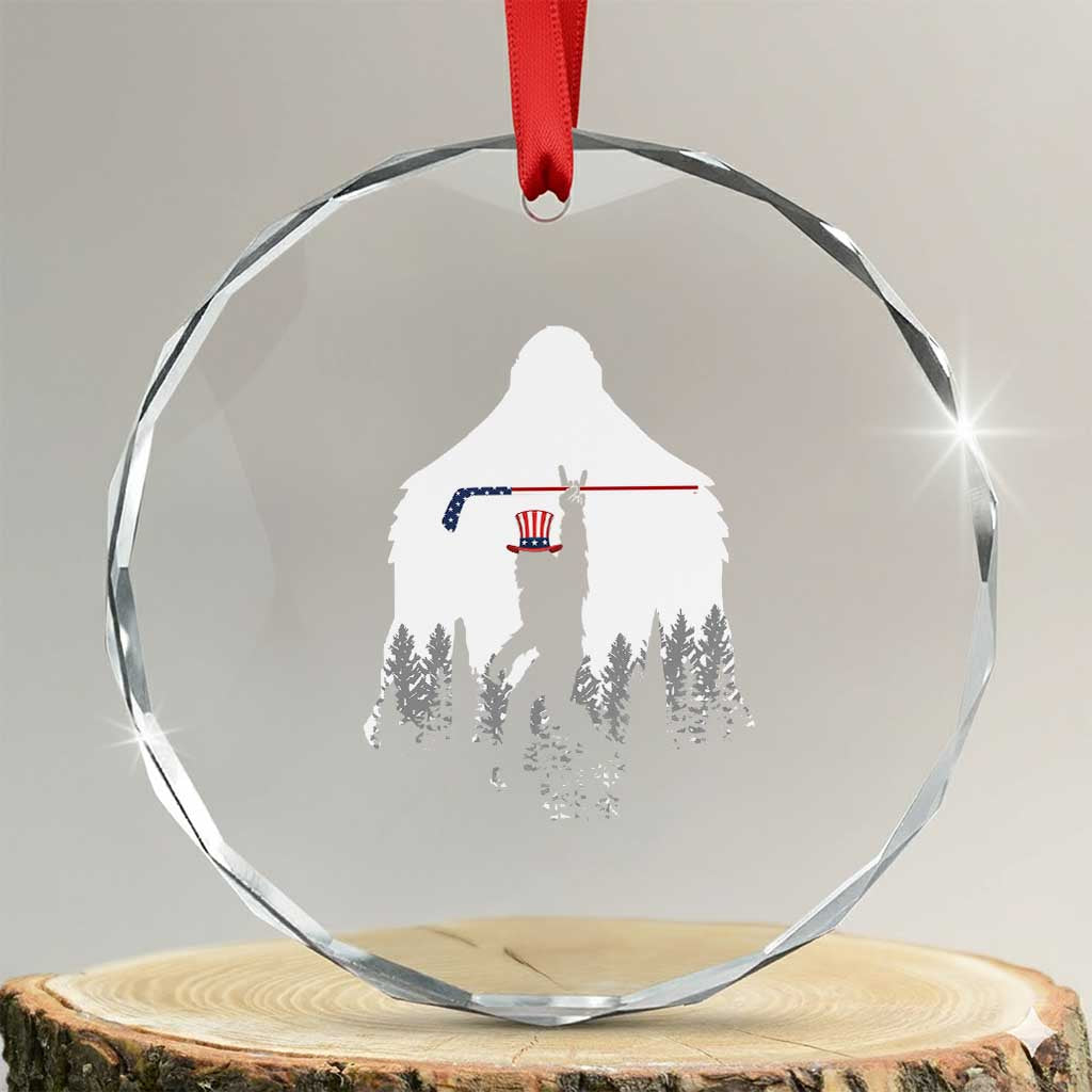 Bigfoot USA Ice Hockey 4th of July Crystal Glass Ornament Funny Sasquatch Patriotic American Flag TS14 Transparent Glass 3'' Circle Print Your Wear