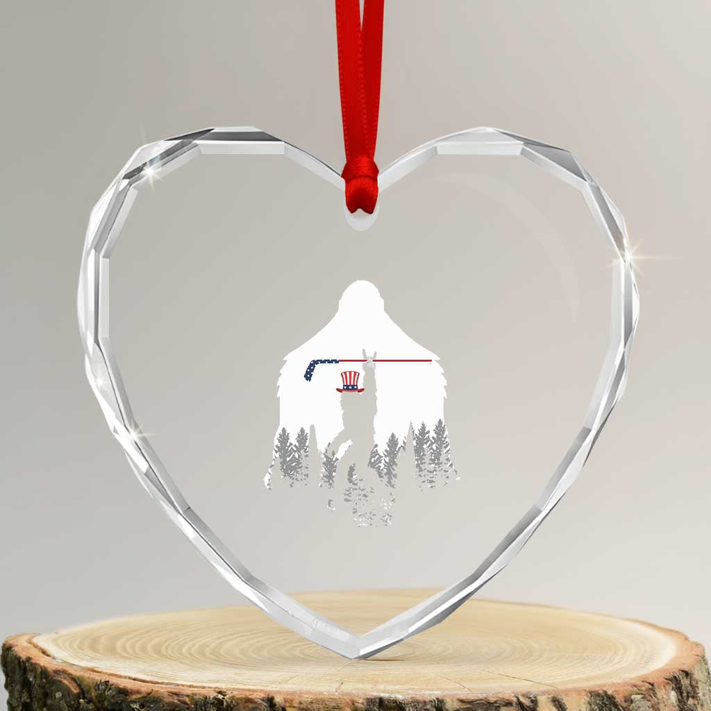 Bigfoot USA Ice Hockey 4th of July Heart Crystal Glass Ornament Funny Sasquatch Patriotic American Flag TS14 Transparent Glass 3'' Heart Print Your Wear