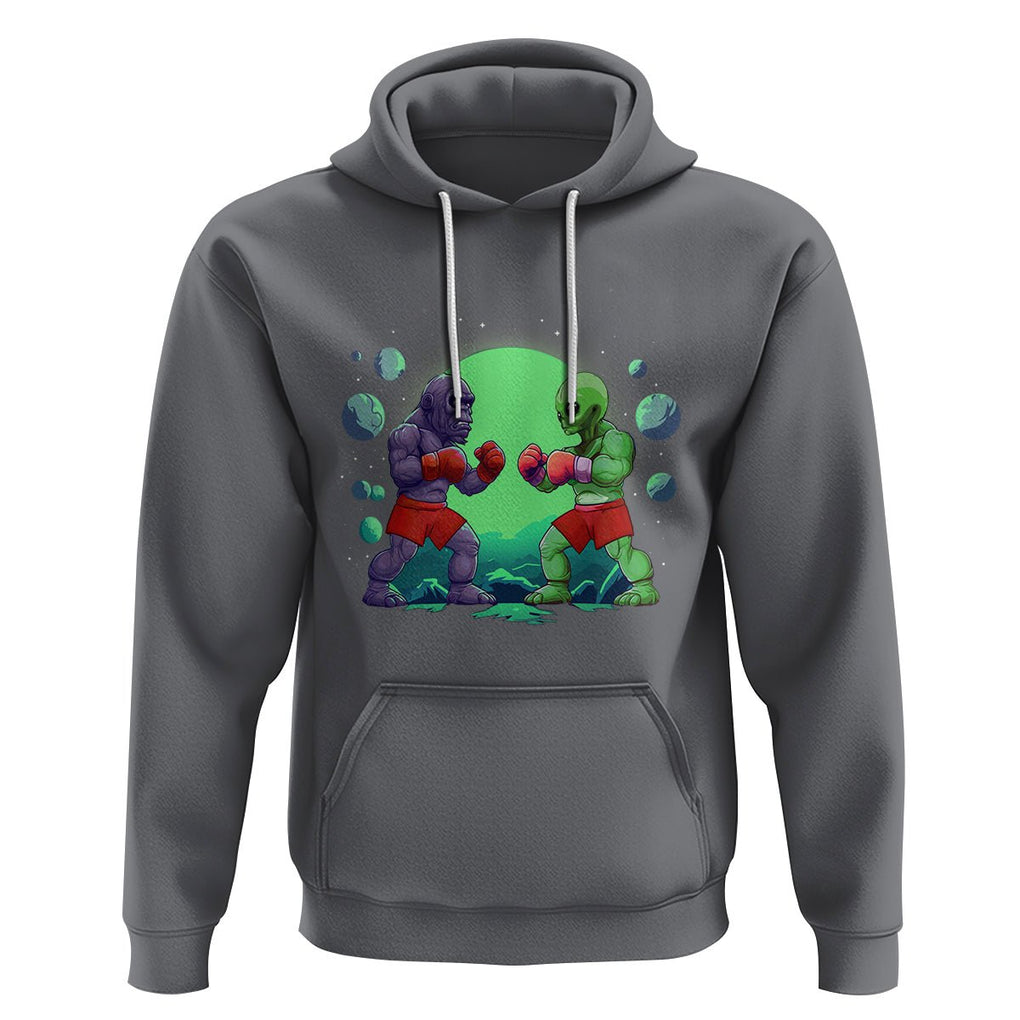 Bigfoot VS Alien Boxing Funny Sasquatch UFO Hoodie TS09 Charcoal Printyourwear