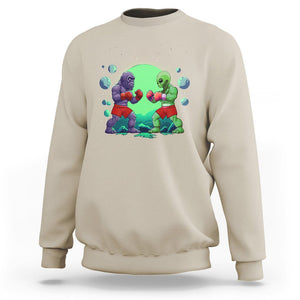 Bigfoot VS Alien Boxing Funny Sasquatch UFO Sweatshirt TS09 Sand Printyourwear