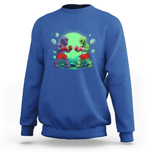 Bigfoot VS Alien Boxing Funny Sasquatch UFO Sweatshirt TS09 Royal Blue Printyourwear