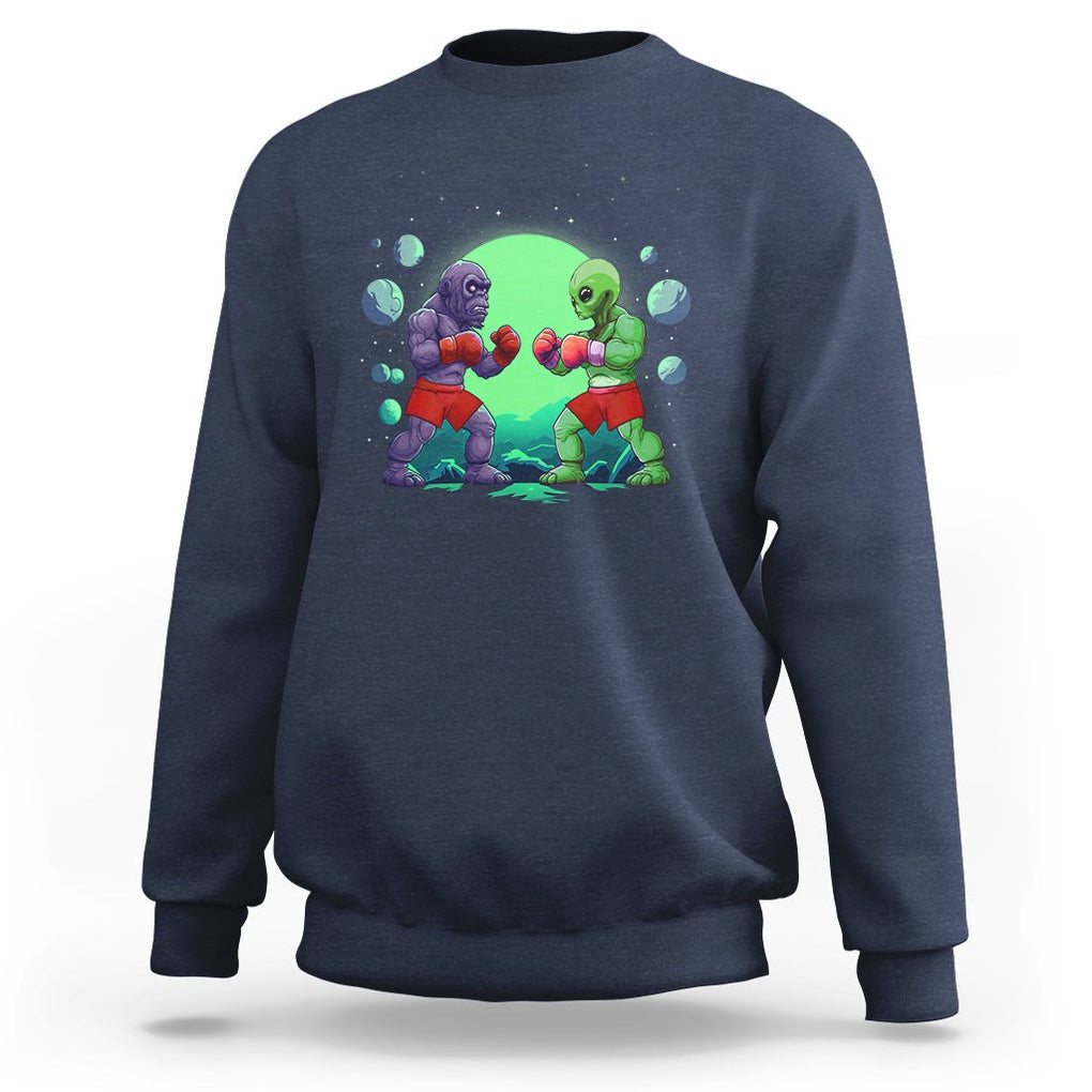 Bigfoot VS Alien Boxing Funny Sasquatch UFO Sweatshirt TS09 Navy Printyourwear
