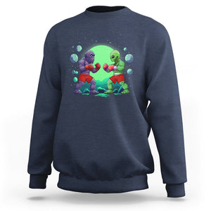 Bigfoot VS Alien Boxing Funny Sasquatch UFO Sweatshirt TS09 Navy Printyourwear