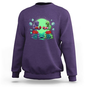 Bigfoot VS Alien Boxing Funny Sasquatch UFO Sweatshirt TS09 Purple Printyourwear
