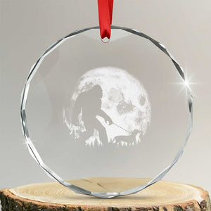 Bigfoot Walking Dachshund Crystal Glass Ornament Funny Doxie Wiener Sasquatch Night Stroll Full Moon TS10 Transparent Glass 3'' Circle Print Your Wear