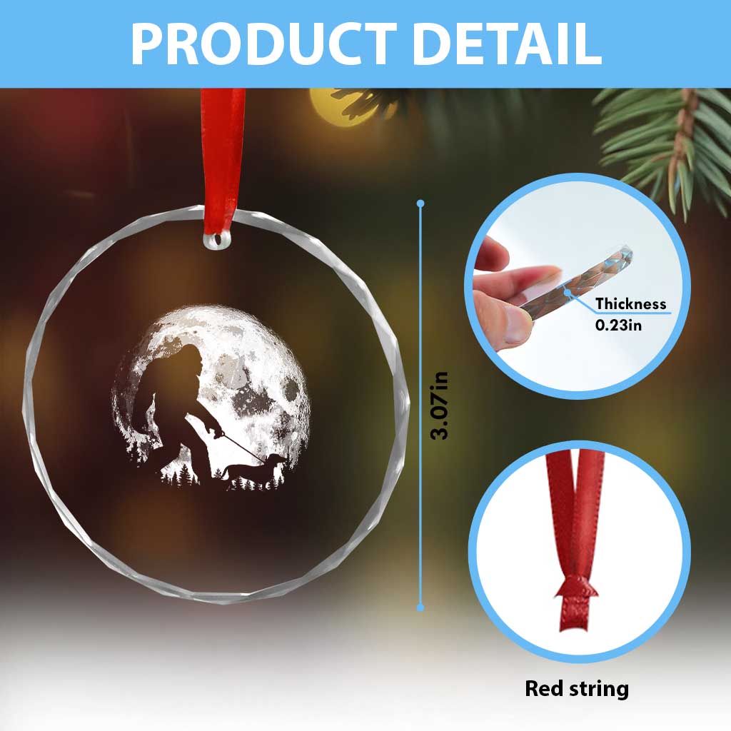Bigfoot Walking Dachshund Crystal Glass Ornament Funny Doxie Wiener Sasquatch Night Stroll Full Moon TS10 Print Your Wear
