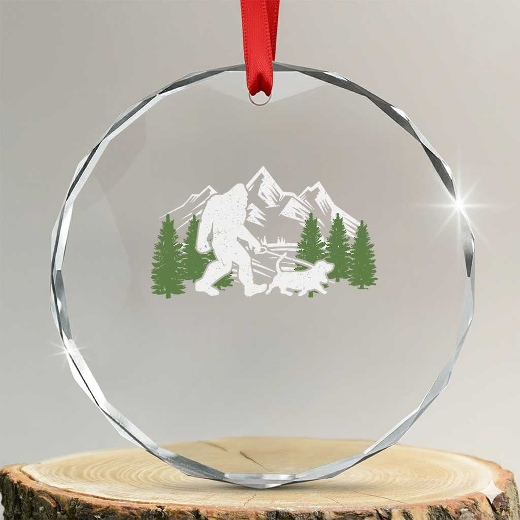 Bigfoot Walking Dachshund Crystal Glass Ornament Funny Wiener Dog Gift Sasquatch TS10 Transparent Glass 3'' Circle Print Your Wear