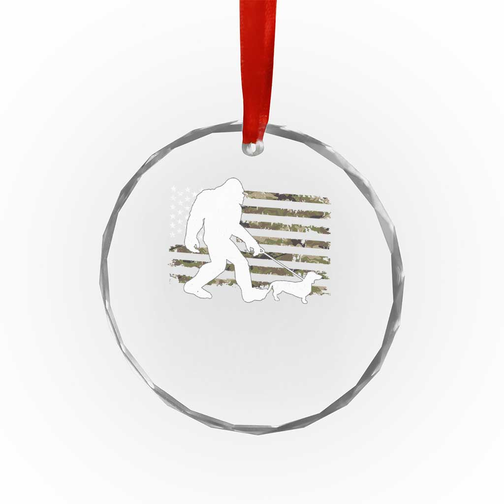 Bigfoot Walking Dachshund Crystal Glass Ornament Sasquatch Camo American Flag USA Military Patriotic TS10 Print Your Wear