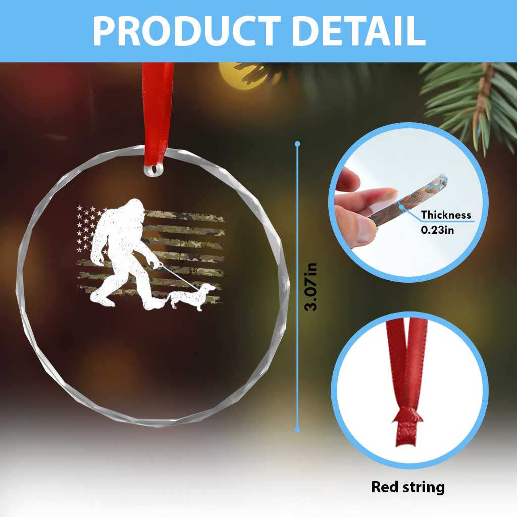Bigfoot Walking Dachshund Crystal Glass Ornament Sasquatch Camo American Flag USA Military Patriotic TS10 Print Your Wear