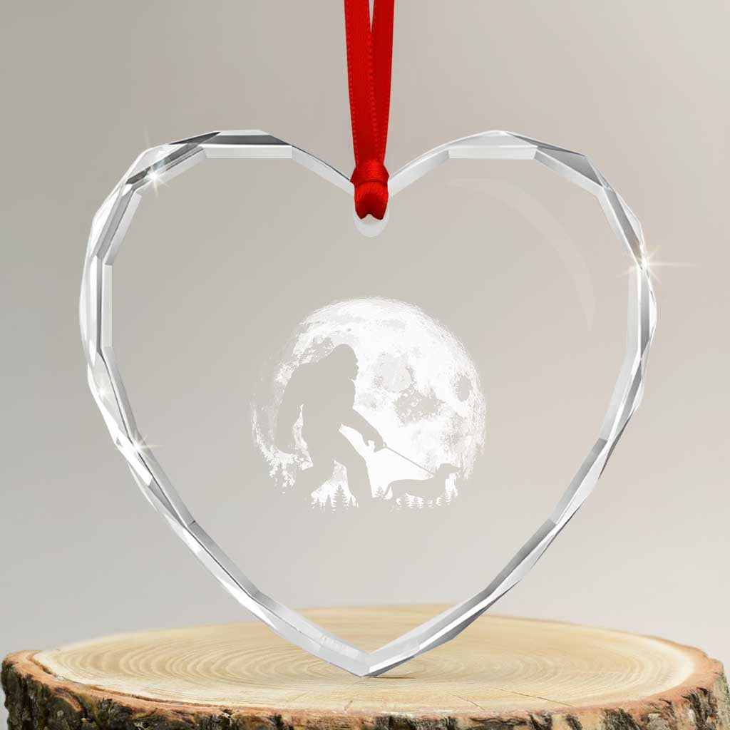 Bigfoot Walking Dachshund Heart Crystal Glass Ornament Funny Doxie Wiener Sasquatch Night Stroll Full Moon TS10 Transparent Glass 3'' Heart Print Your Wear