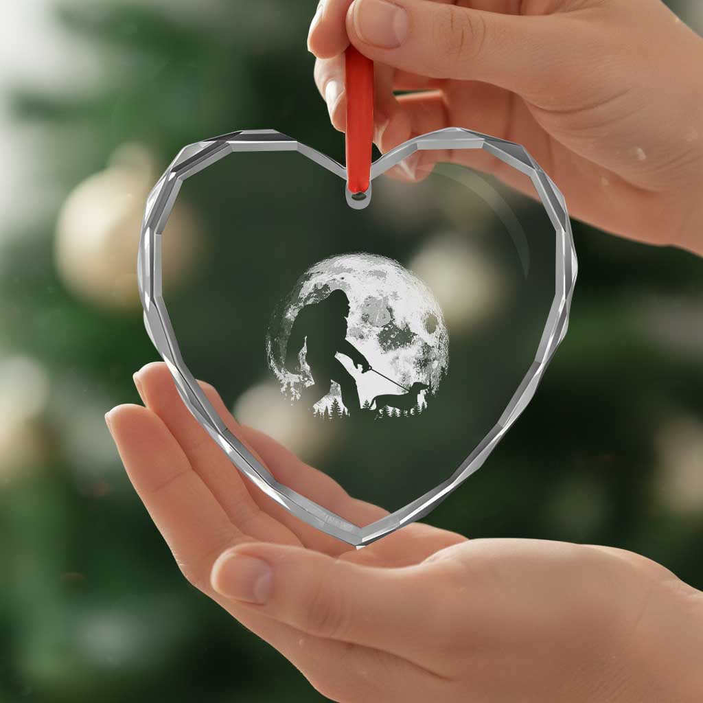Bigfoot Walking Dachshund Heart Crystal Glass Ornament Funny Doxie Wiener Sasquatch Night Stroll Full Moon TS10 Print Your Wear