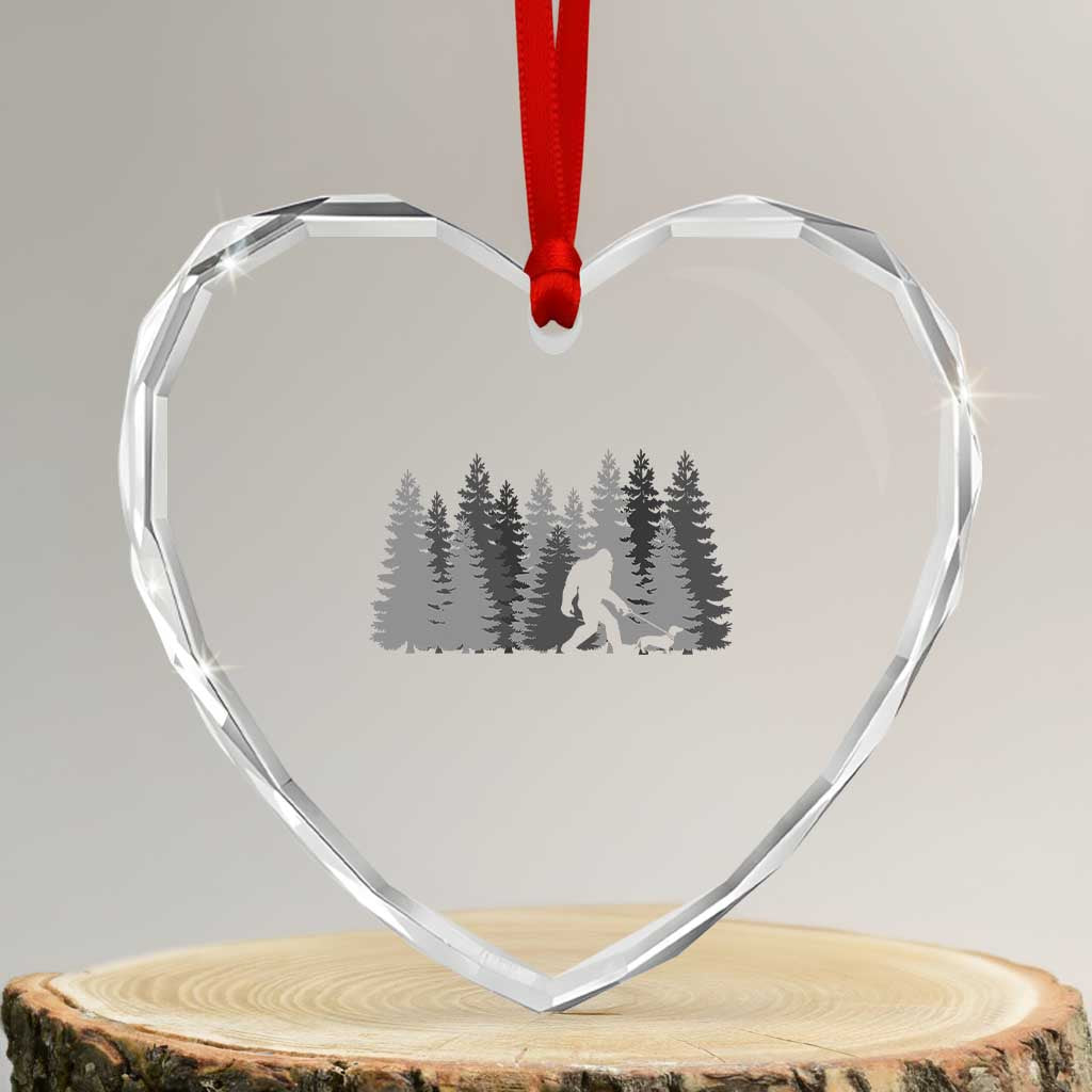 Bigfoot Walking Dachshund Heart Crystal Glass Ornament Funny Wiener Dog Gift Forest Sasquatch Yeti TS10 Transparent Glass 3'' Heart Print Your Wear