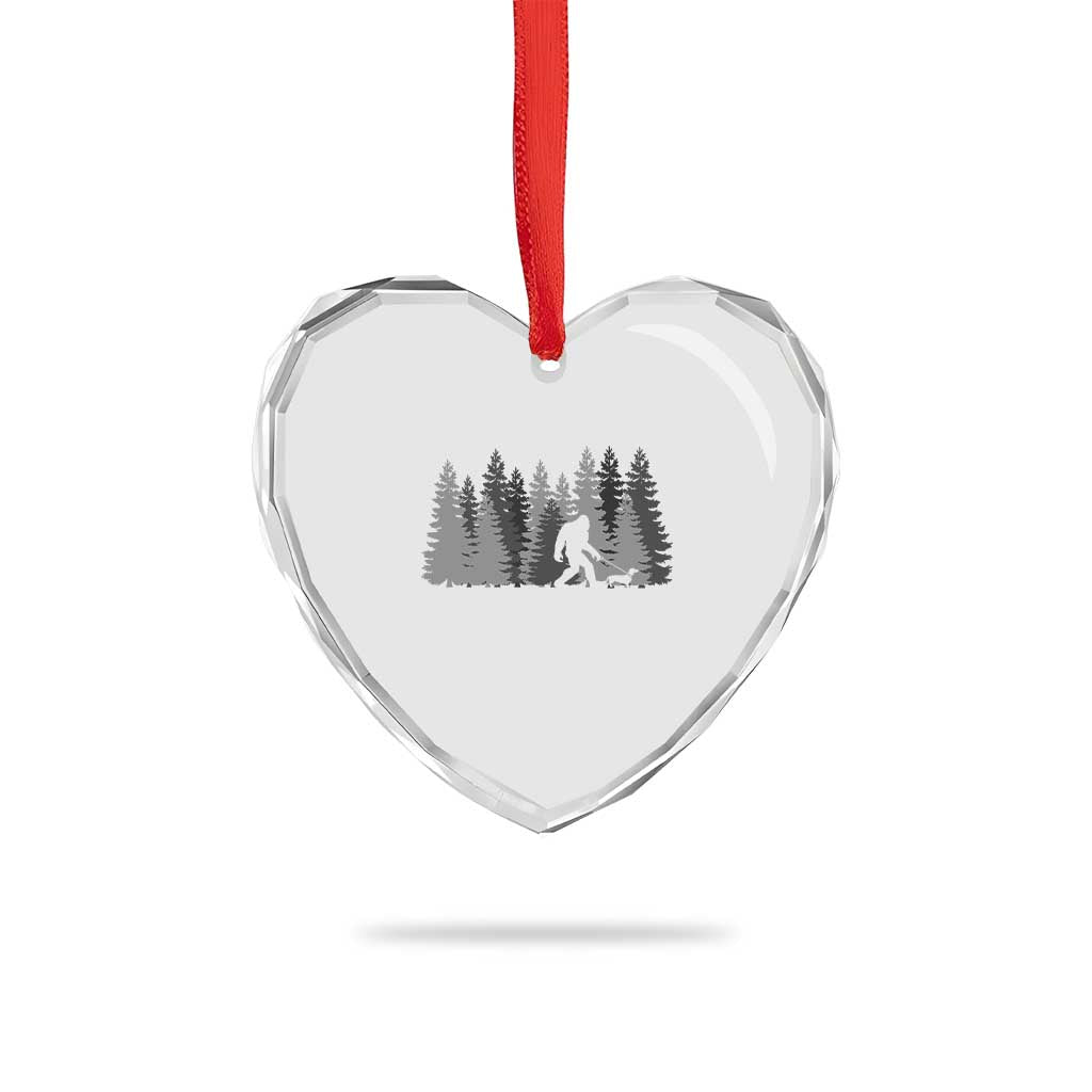 Bigfoot Walking Dachshund Heart Crystal Glass Ornament Funny Wiener Dog Gift Forest Sasquatch Yeti TS10 Print Your Wear