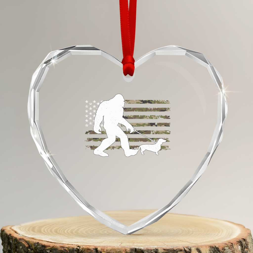 Bigfoot Walking Dachshund Heart Crystal Glass Ornament Sasquatch Camo American Flag USA Military Patriotic TS10 Transparent Glass 3'' Heart Print Your Wear